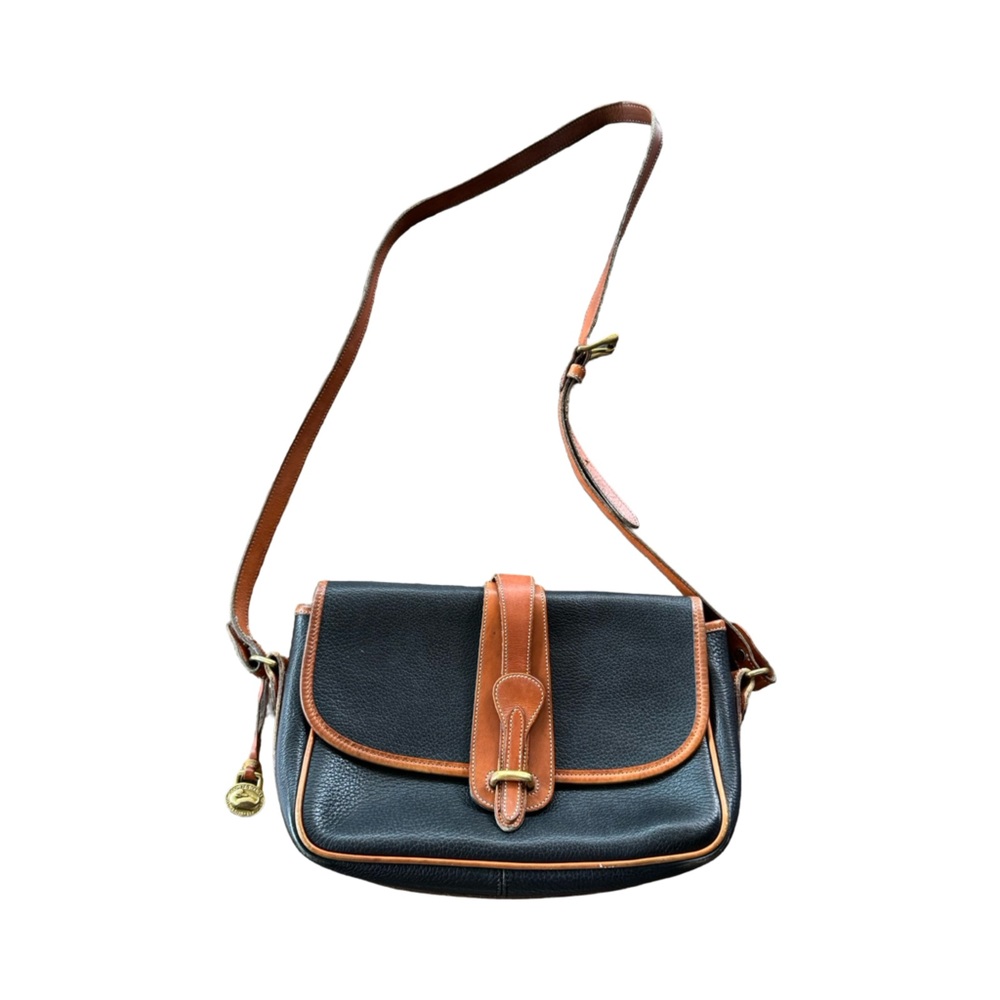Vintage Dooney & Bourke All Weather Leather Duck Medallion Crossbody Bag Navy
